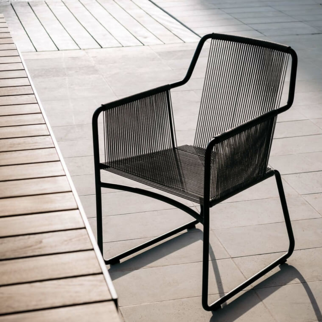 Silla Aluminio Negro Cuerda Gris